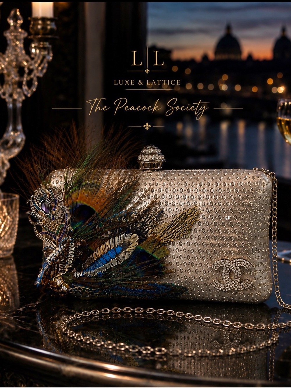 Crystal Peacock Society feather-CC-Swarovski Crystal Handbag Luxe & Lattice